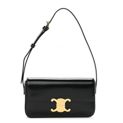 Celine Shiny Calfskin Triomphe Shoulder Bag Black 1 of 10
