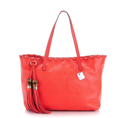 Gucci Pebbled Calfskin Bamboo Tassel Tote Red 1 of 7
