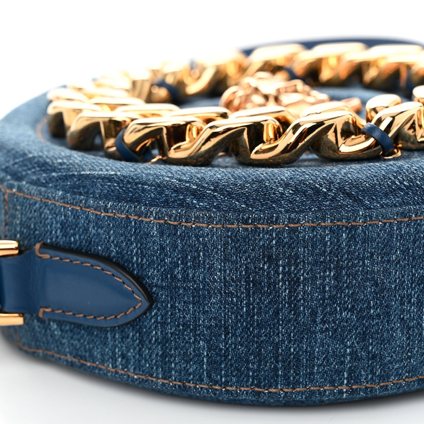 Denim Mini La Medusa Chain Round Crossbody Bag Navy Blue