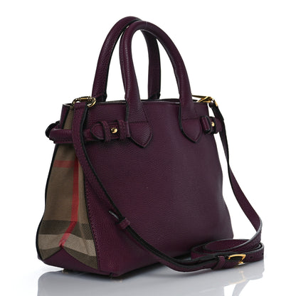 Burberry Grainy Calfskin House Check Small Banner Tote Mahogany Red 4 of 22
