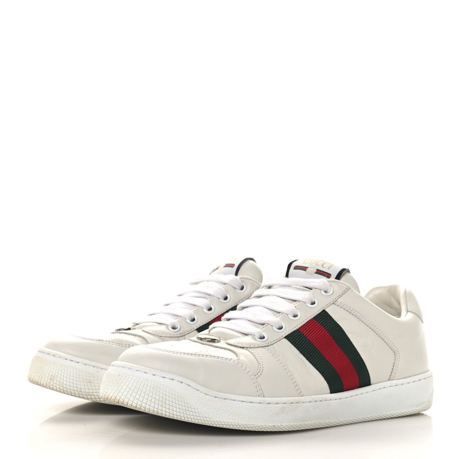 Gucci Calfskin Embossed GG Monogram Web Womens Screener Sneakers 39 White Green 3 of 9