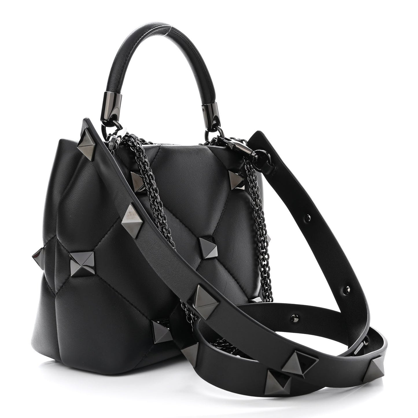 Nappa Monochrome Small Roman Stud The Handle Bag Black