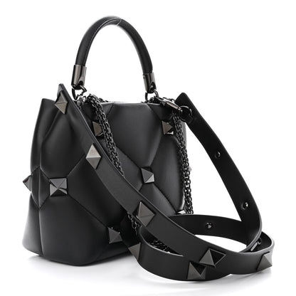 Valentino Garavani Nappa Monochrome Small Roman Stud The Handle Bag Black 2 of 8