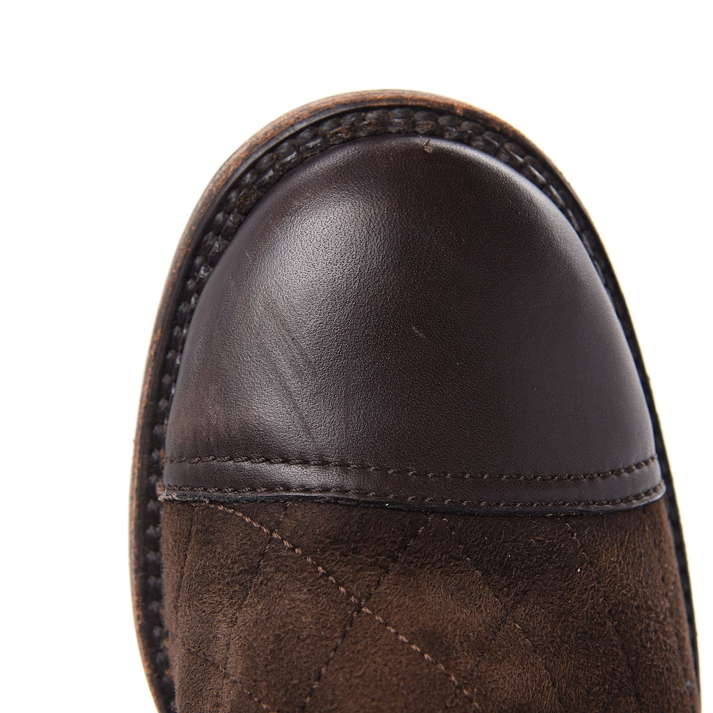 Suede Calfskin Shearling Cap Toe CC Short Boots 38 Brown
