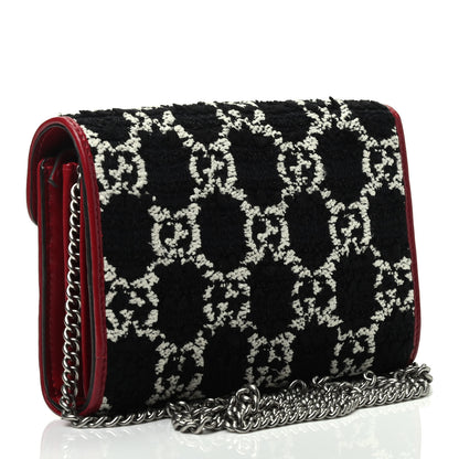 Gucci Tweed GG Monogram Mini Dionysus Chain Wallet Black White Romantic Cherry 2 of 8