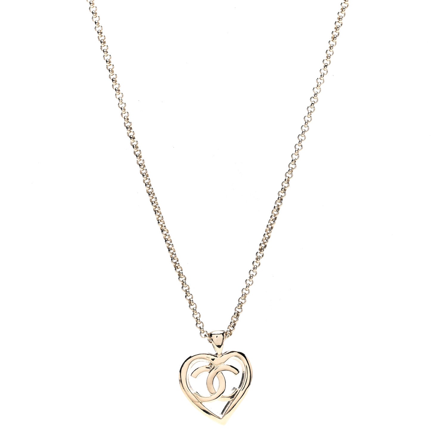 Chanel CC Heart Chain Pendant Necklace Gold 1 of 7
