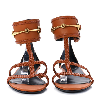 Gucci Calfskin Braided Horsebit Sandals 40 Cognac 2 of 7