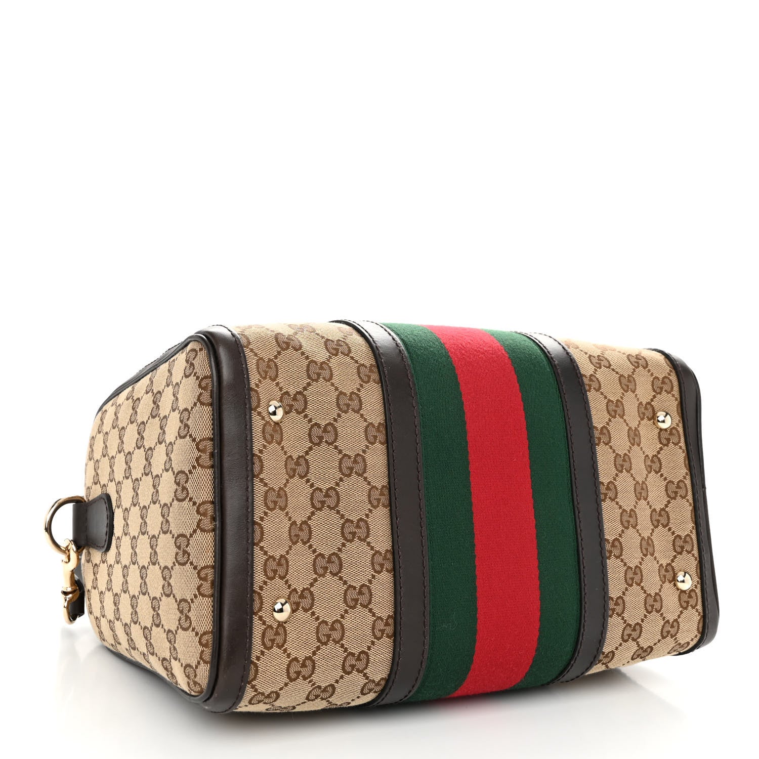 Gucci Monogram Selleria Calfskin Vintage Web Medium Boston Beige Ebony Cocoa 4 of 10
