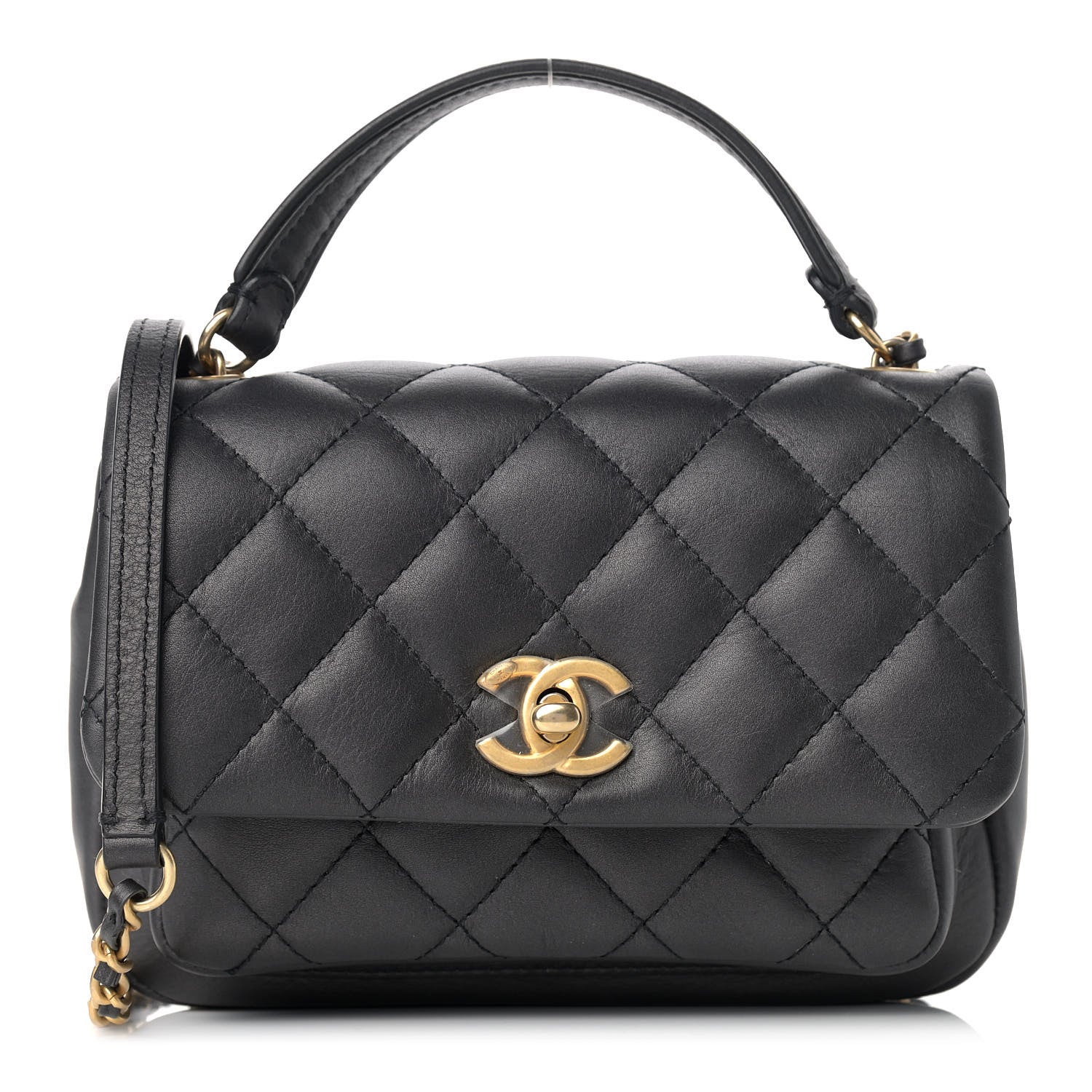 Chanel Calfskin Quilted Top Handle Flap Black 1 of 10