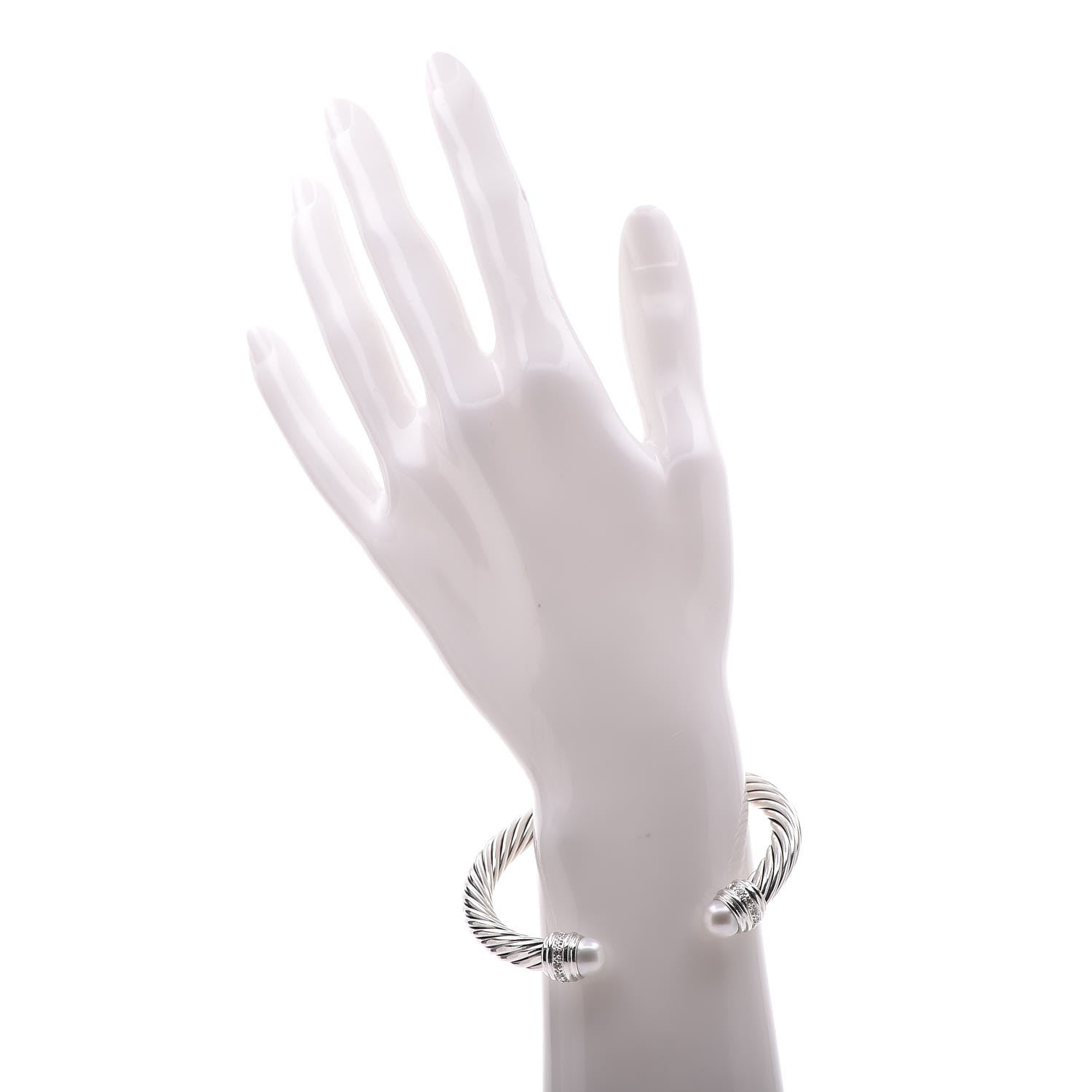 David Yurman Sterling Silver Diamond Pearl 7mm Cable Classics Bracelet 2 of 5