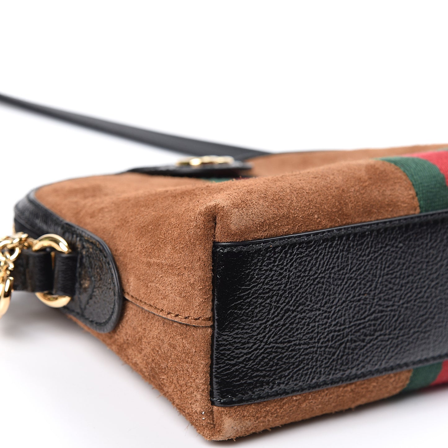 Suede Patent Web Small Ophidia Dome Shoulder Bag Nocciola Black