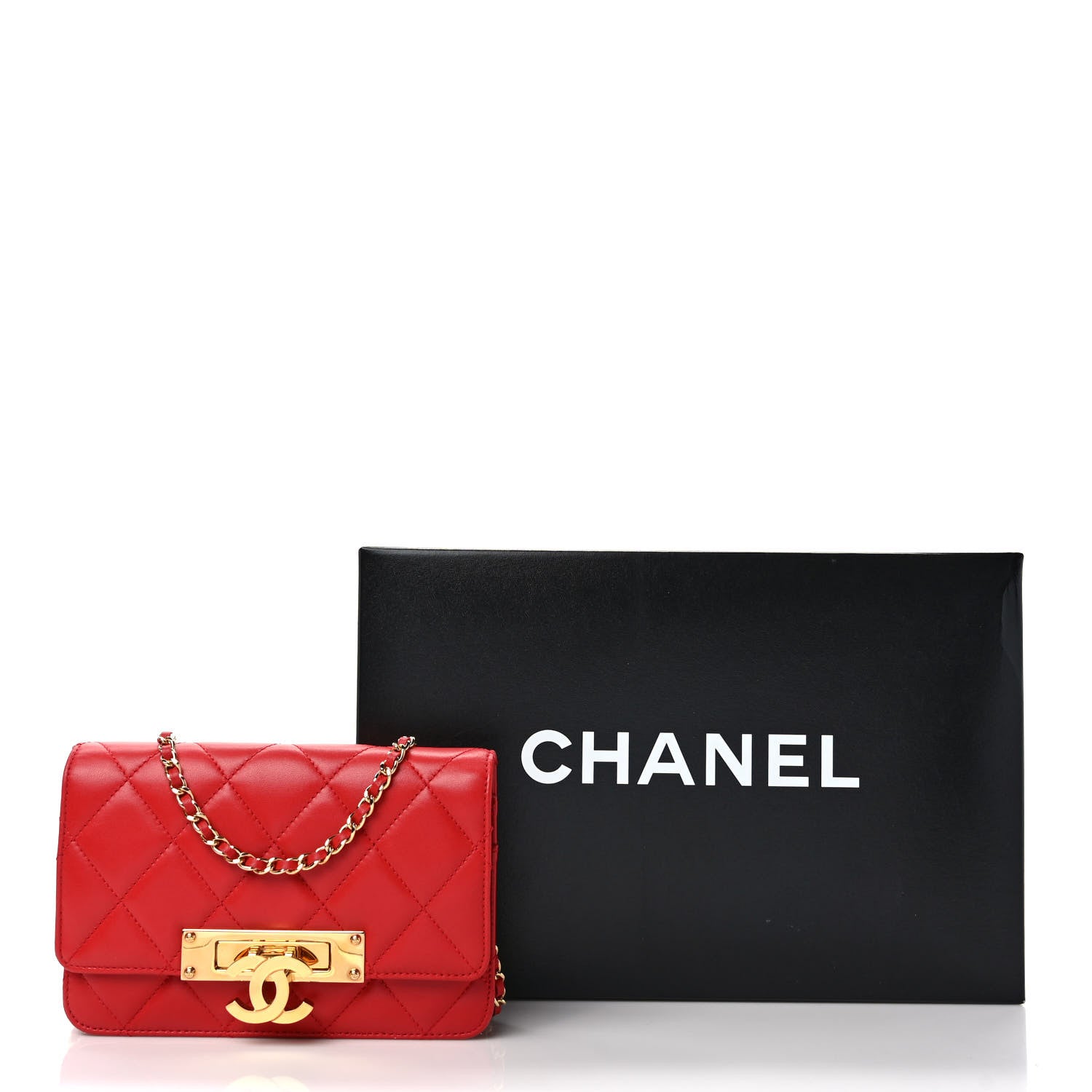 Chanel Lambskin Quilted Golden Class Wallet on Chain WOC Red 12 of 12