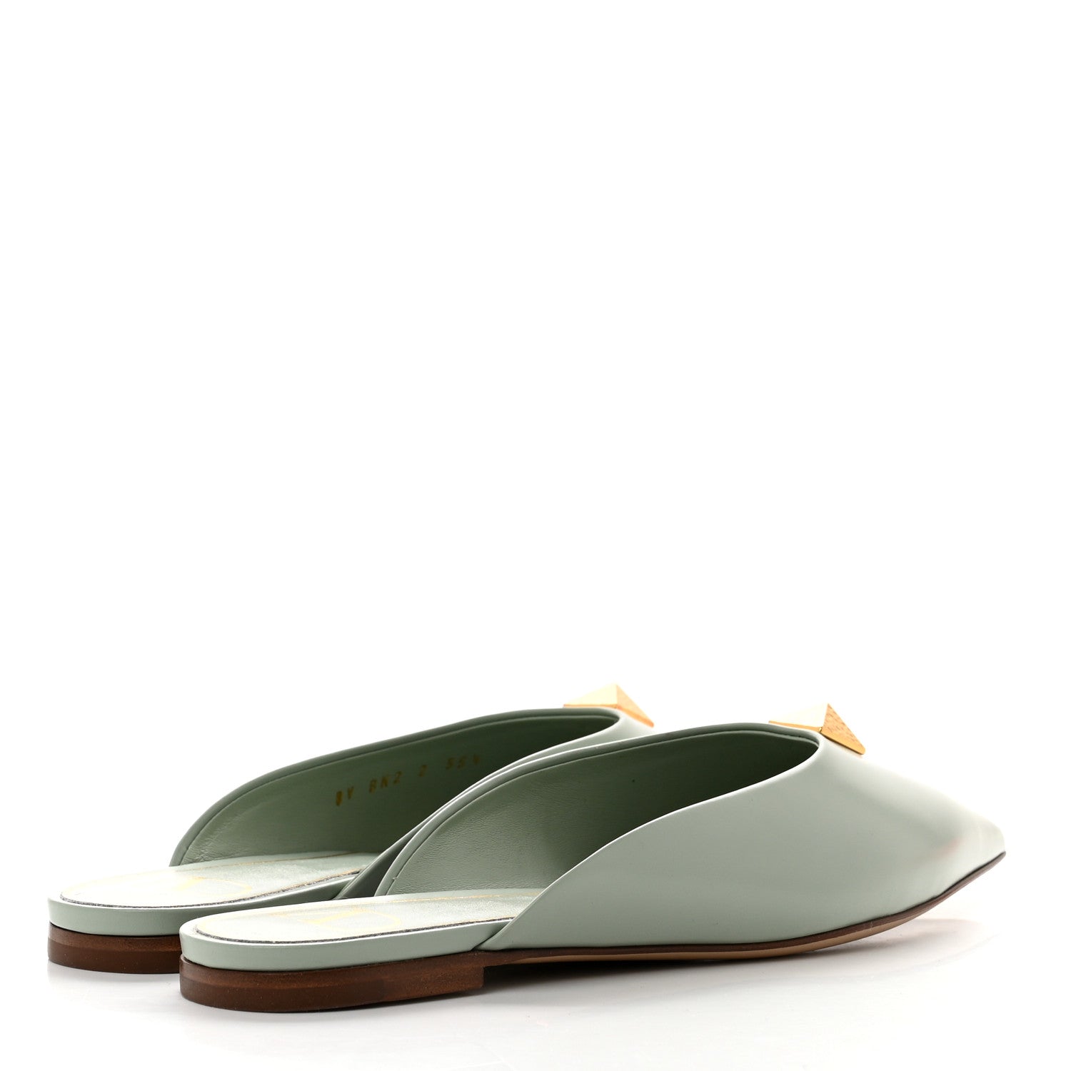 Valentino Garavani Calfskin Roman Stud Pointed Flat Mules 35.5 Light Green 4 of 7