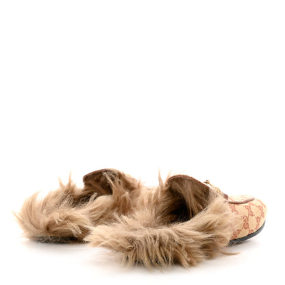 Gucci GG Monogram Fur Mens Princetown Slippers 37 Beige Ruggine Rust 4 of 9