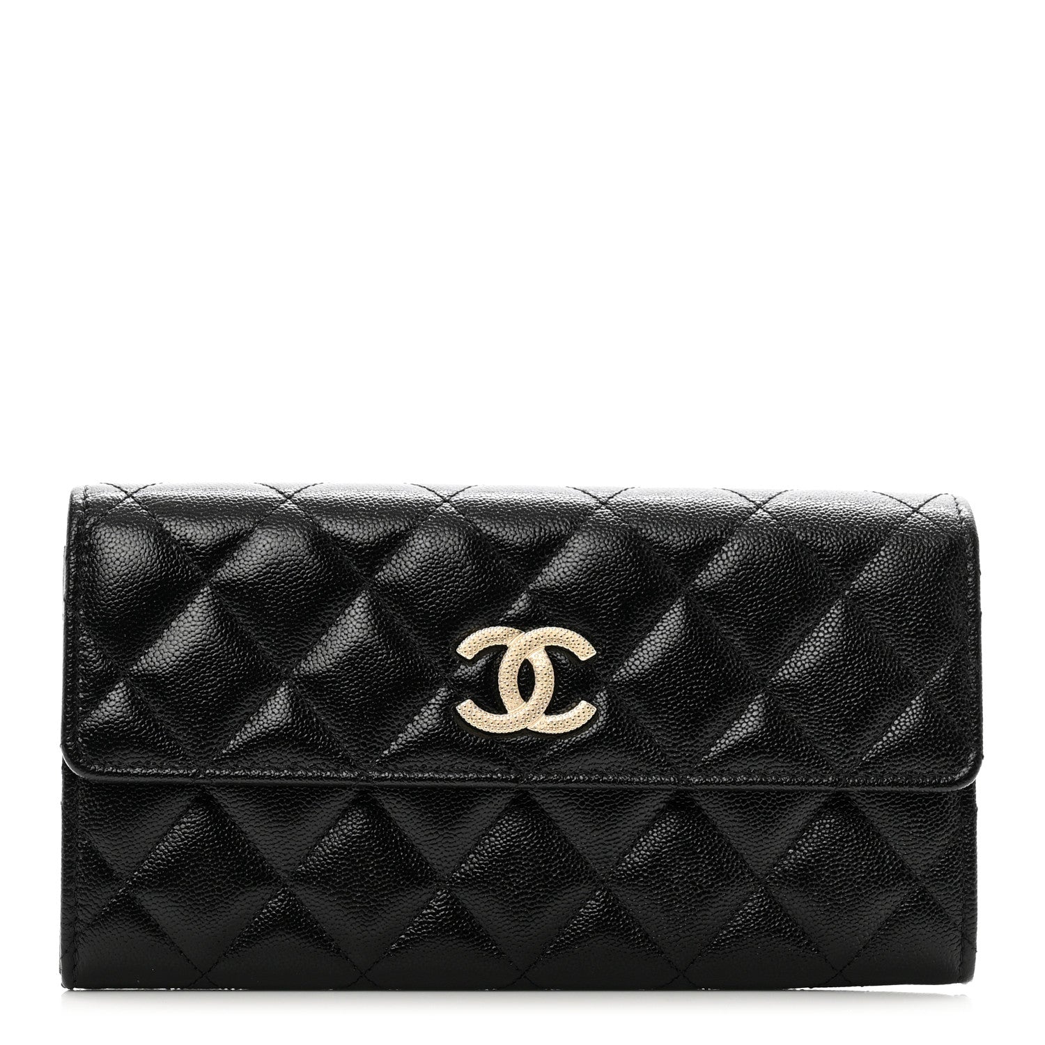 Chanel Caviar Quilted Studded CC Large Gusset Flap Wallet Black 1 of 9