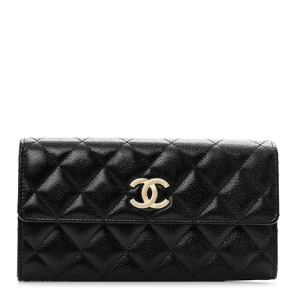 Chanel Caviar Quilted Studded CC Large Gusset Flap Wallet Black 1 of 9