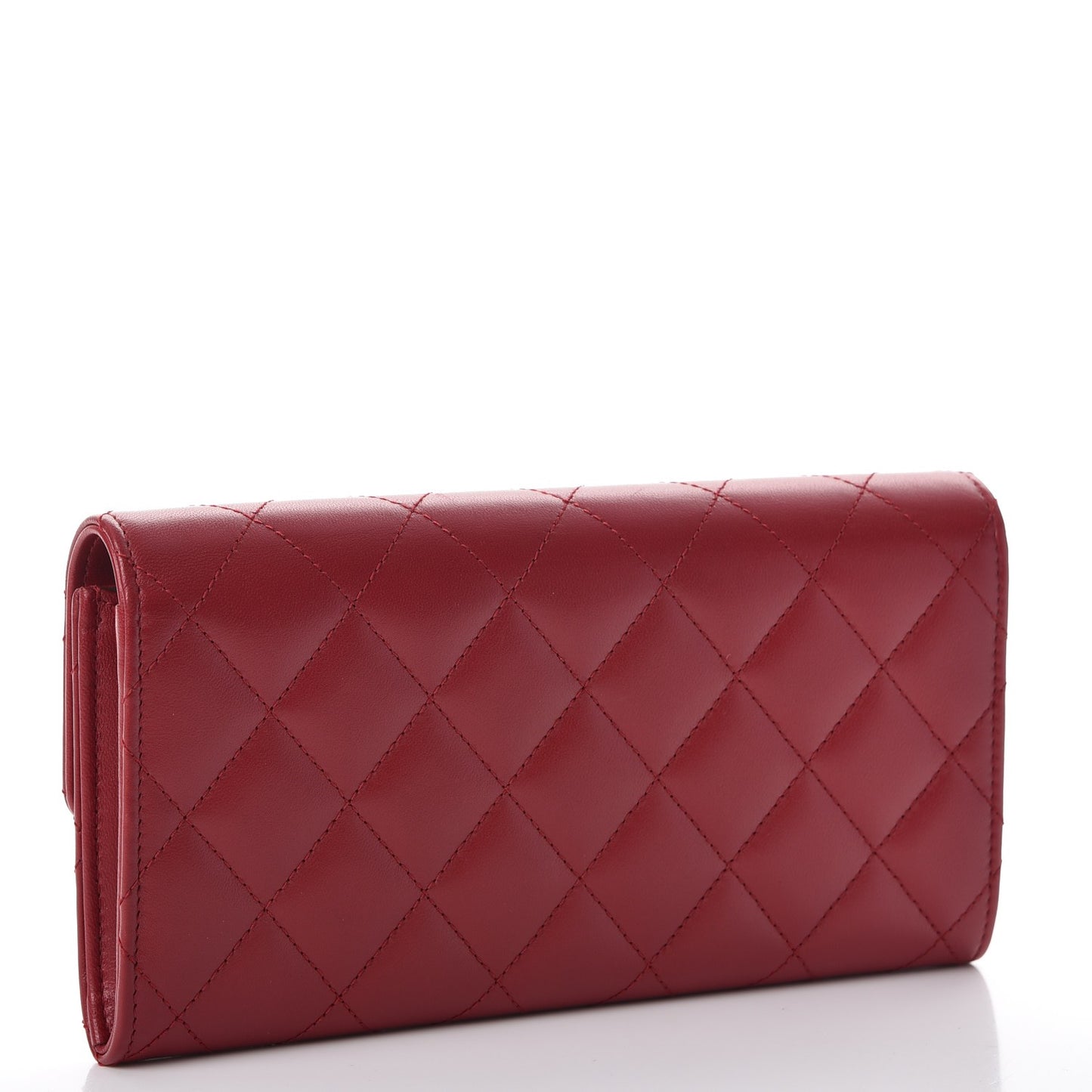 Lambskin Quilted Trendy CC Large Gusset Flap Wallet Dark Red