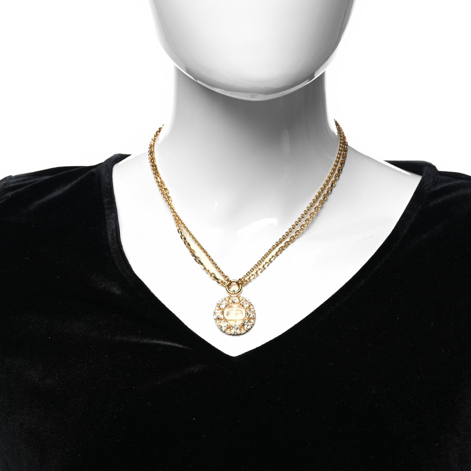 Christian Dior Crystal Petit CD Double Chain Necklace Gold 2 of 5