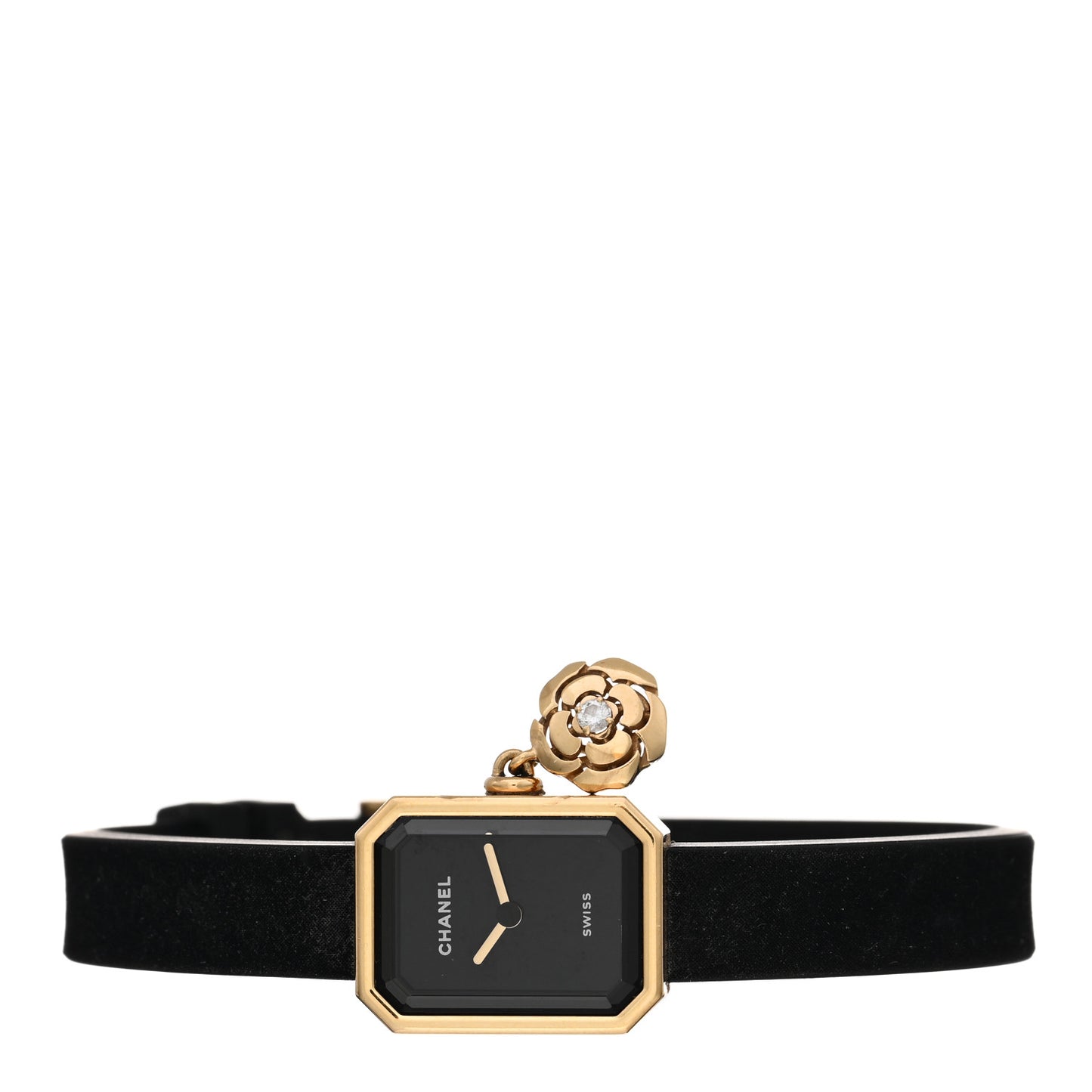 18K Yellow Gold Rubber Diamond 15mm Premiere Camelia Quartz Watch