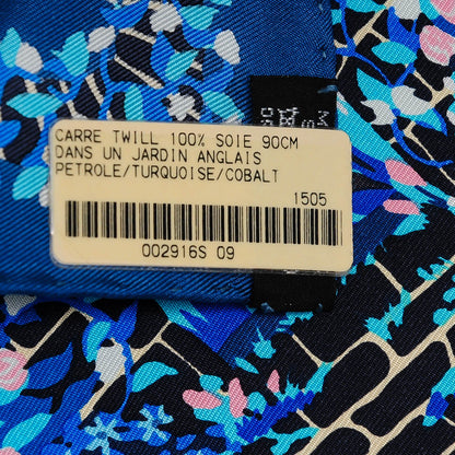 Hermes Silk Dans Un Jardin Anglais Scarf 90 Petrole Turquoise Cobalt 7 of 8