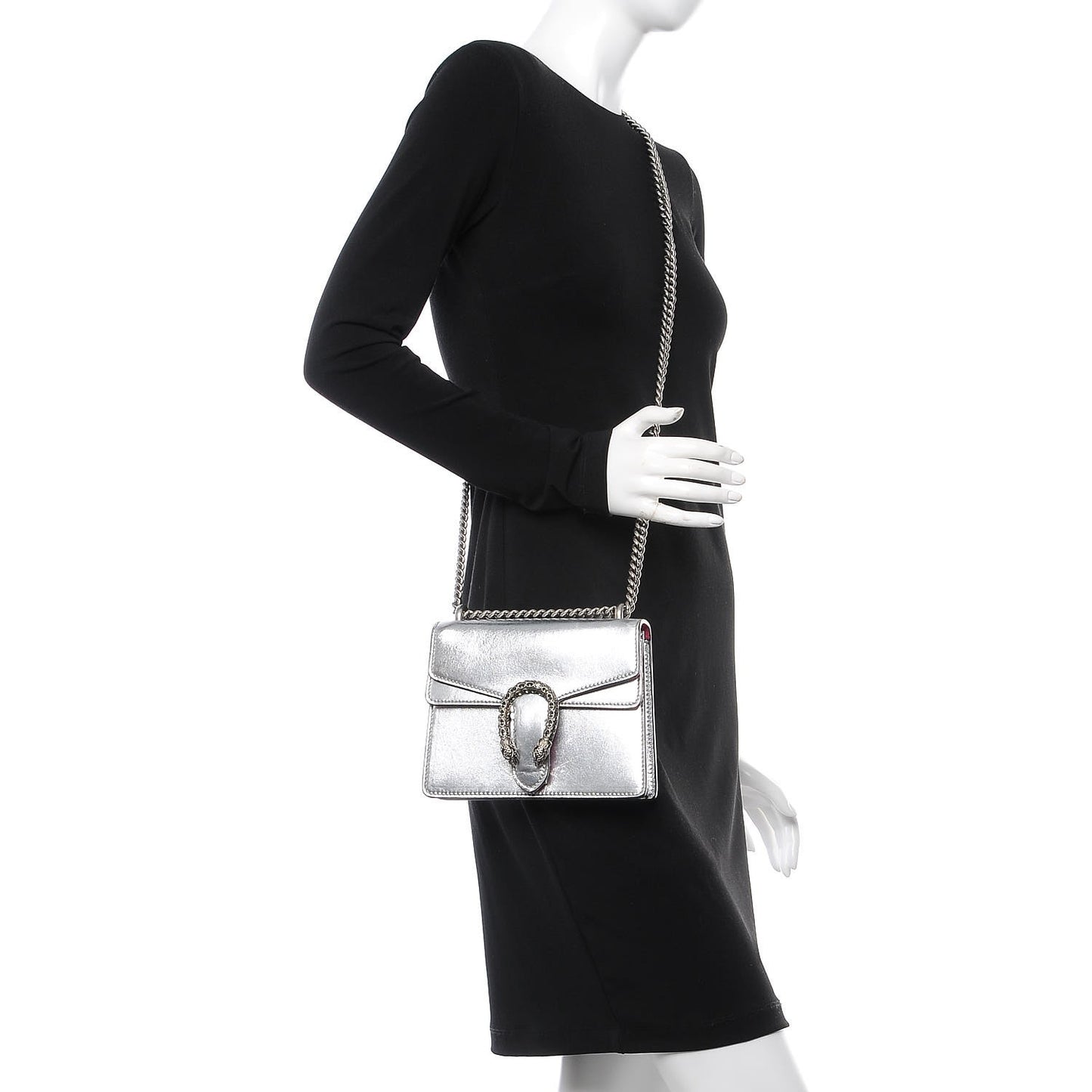 Metallic Calfskin Crystal Mini Dionysus Shoulder Bag Silver
