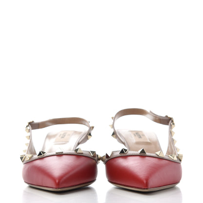 Valentino Garavani Calfskin Nappa Rockstud Half D'Orsay Slingback 50mm Pumps 38 Rosso Valentino Poudre 2 of 11