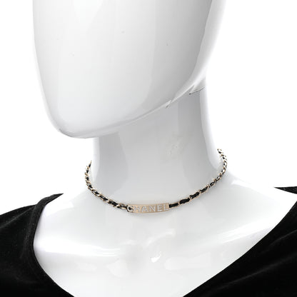 Chanel Metal Lambskin Crystal Sergeant Chanel Choker Necklace Black Gold 2 of 6