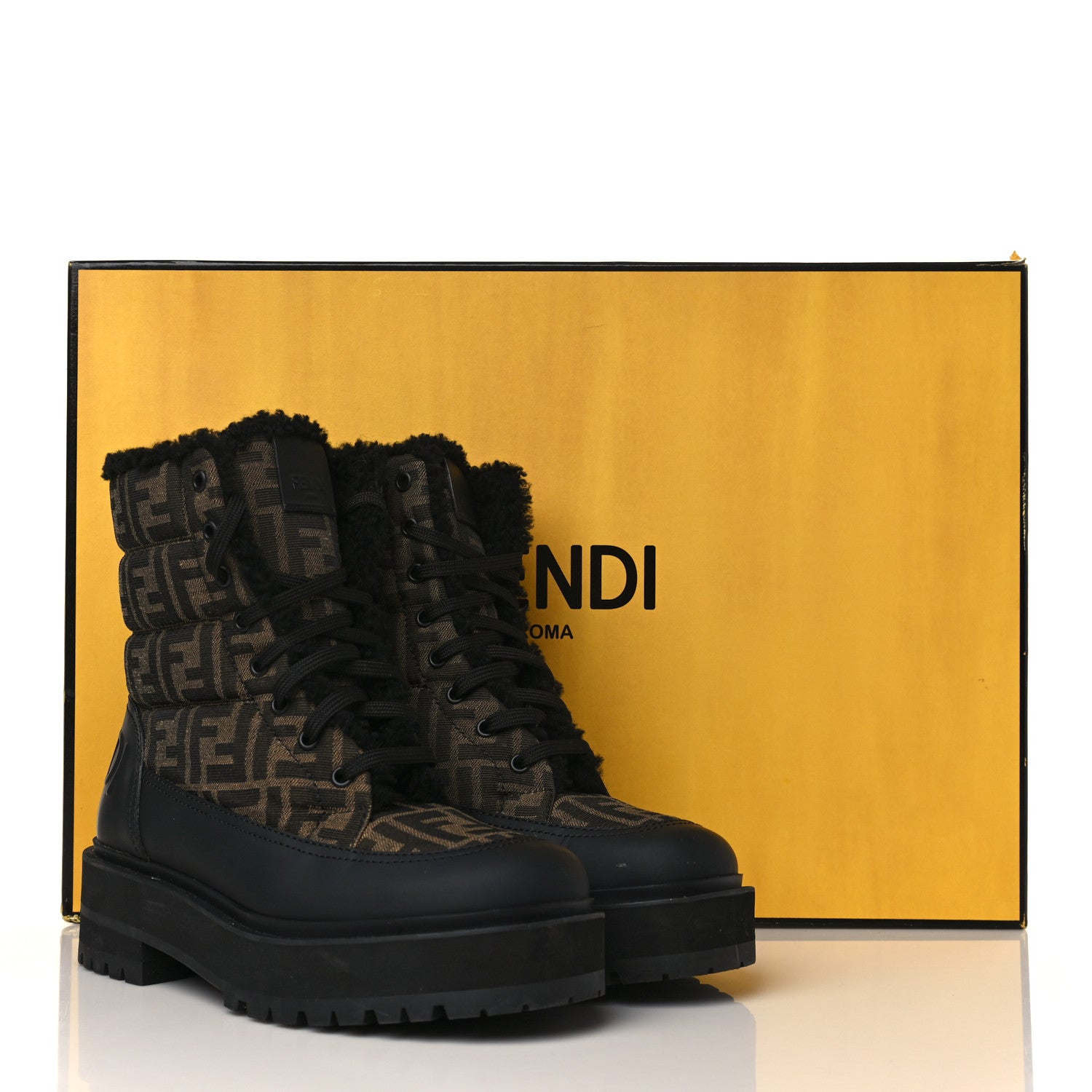 Fendi Vitello Nylon Jacquard Fabric FF Signature Biker Boots 39.5 Black Tobacco 7 of 7