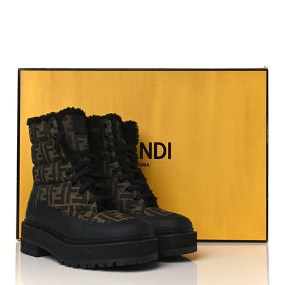 Fendi Vitello Nylon Jacquard Fabric FF Signature Biker Boots 39.5 Black Tobacco 7 of 7