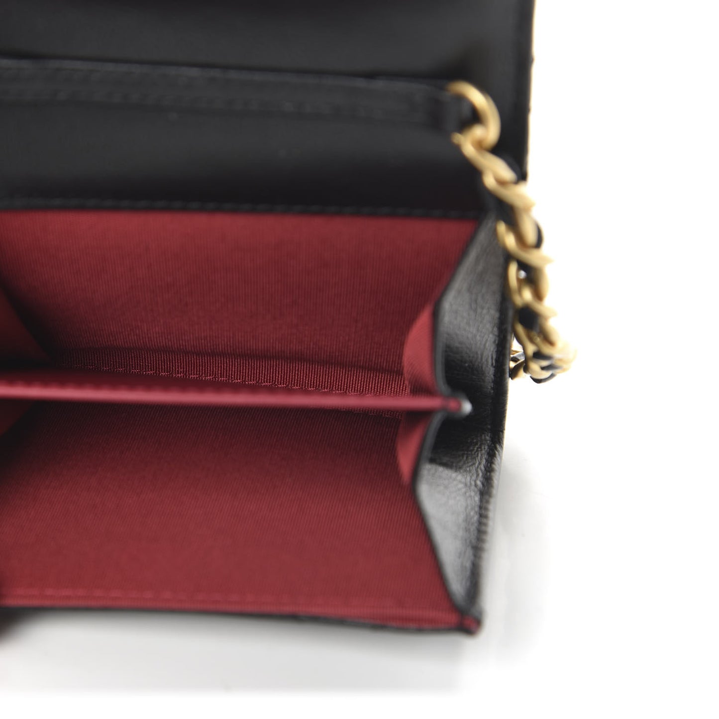 Shiny Goatskin Quilted 19 Flap Coin Purse With Chain Black