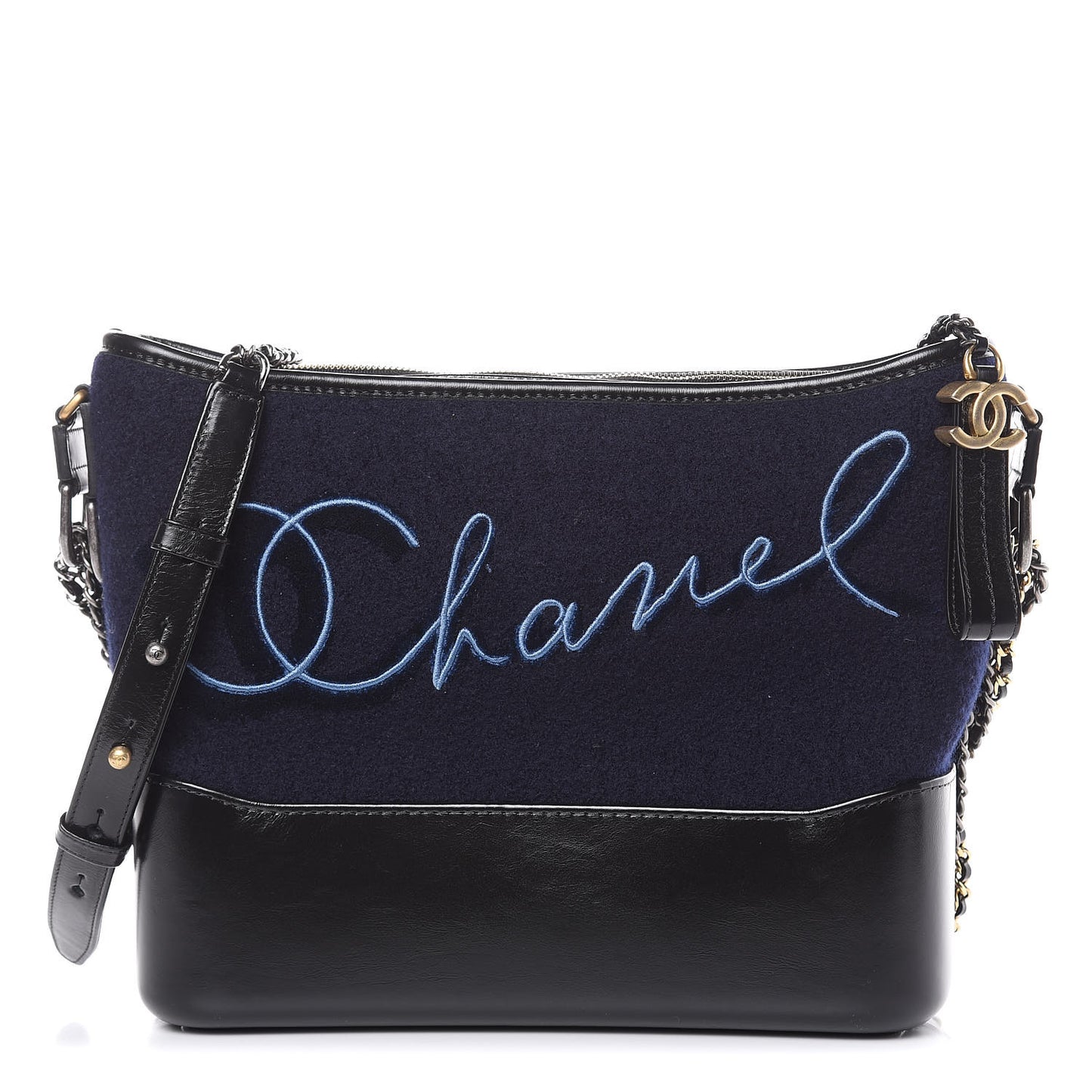 Wool Embroidered Medium Gabrielle Hobo Dark Navy Blue
