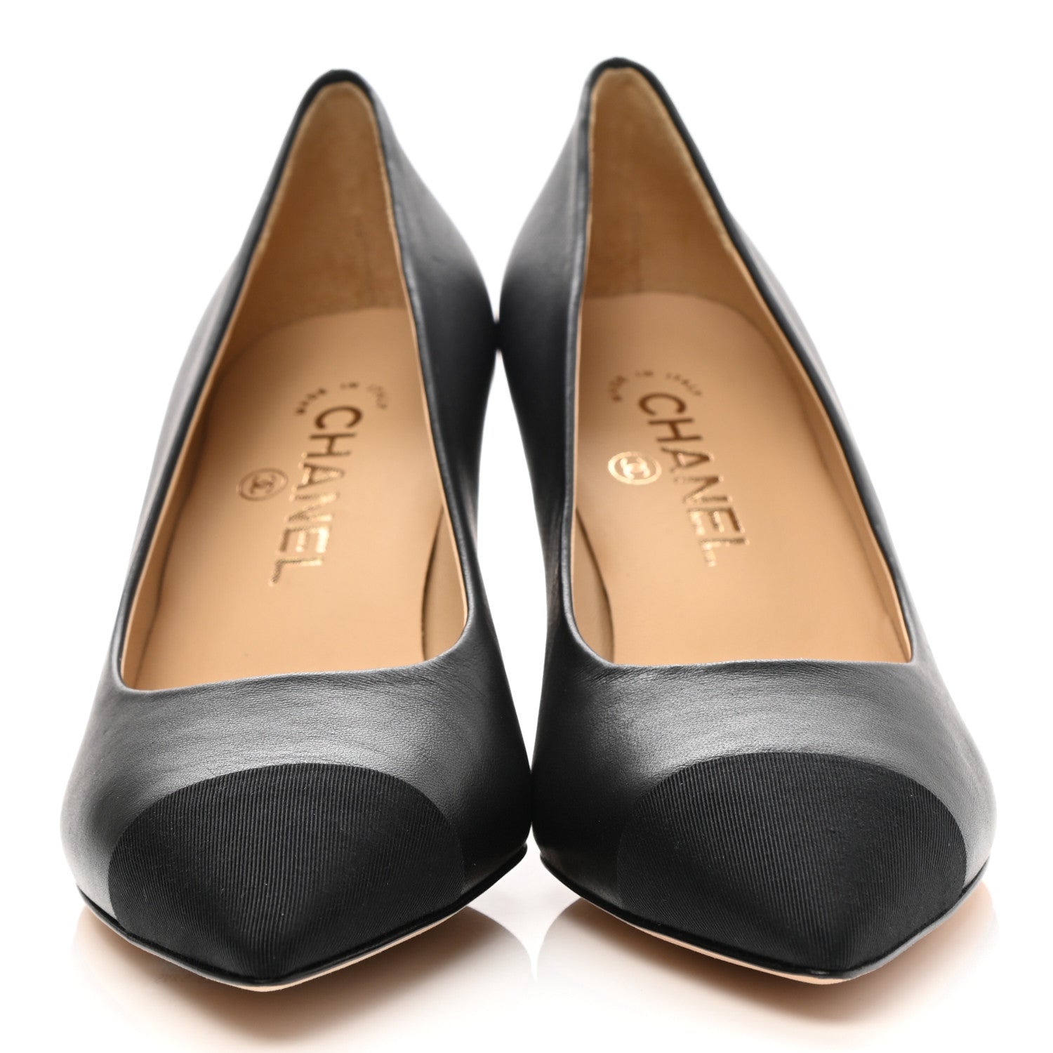 Chanel Lambskin Grosgrain Cap Toe CC Pumps 38.5 Black 2 of 8