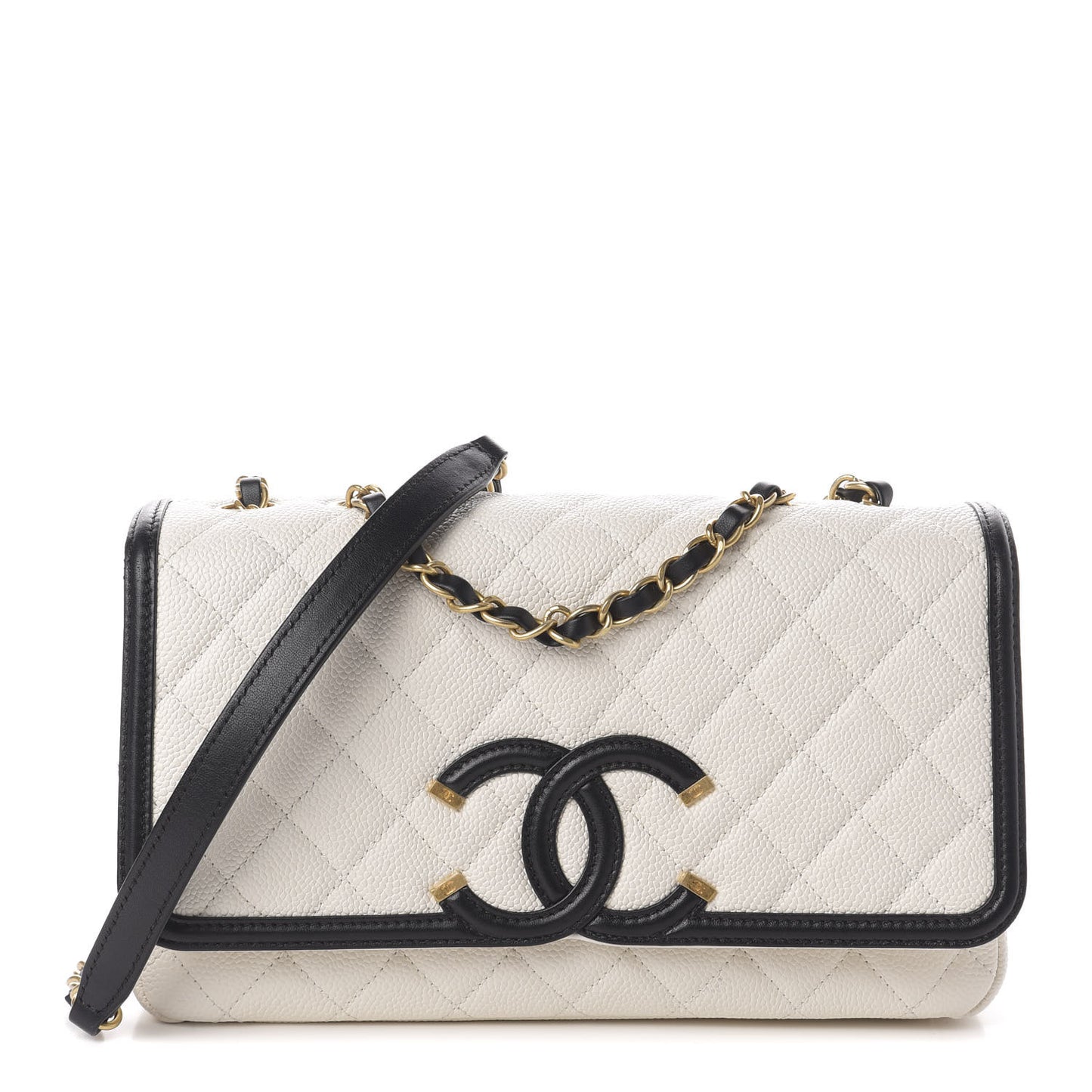 Caviar Quilted Small CC Filigree Flap White Black