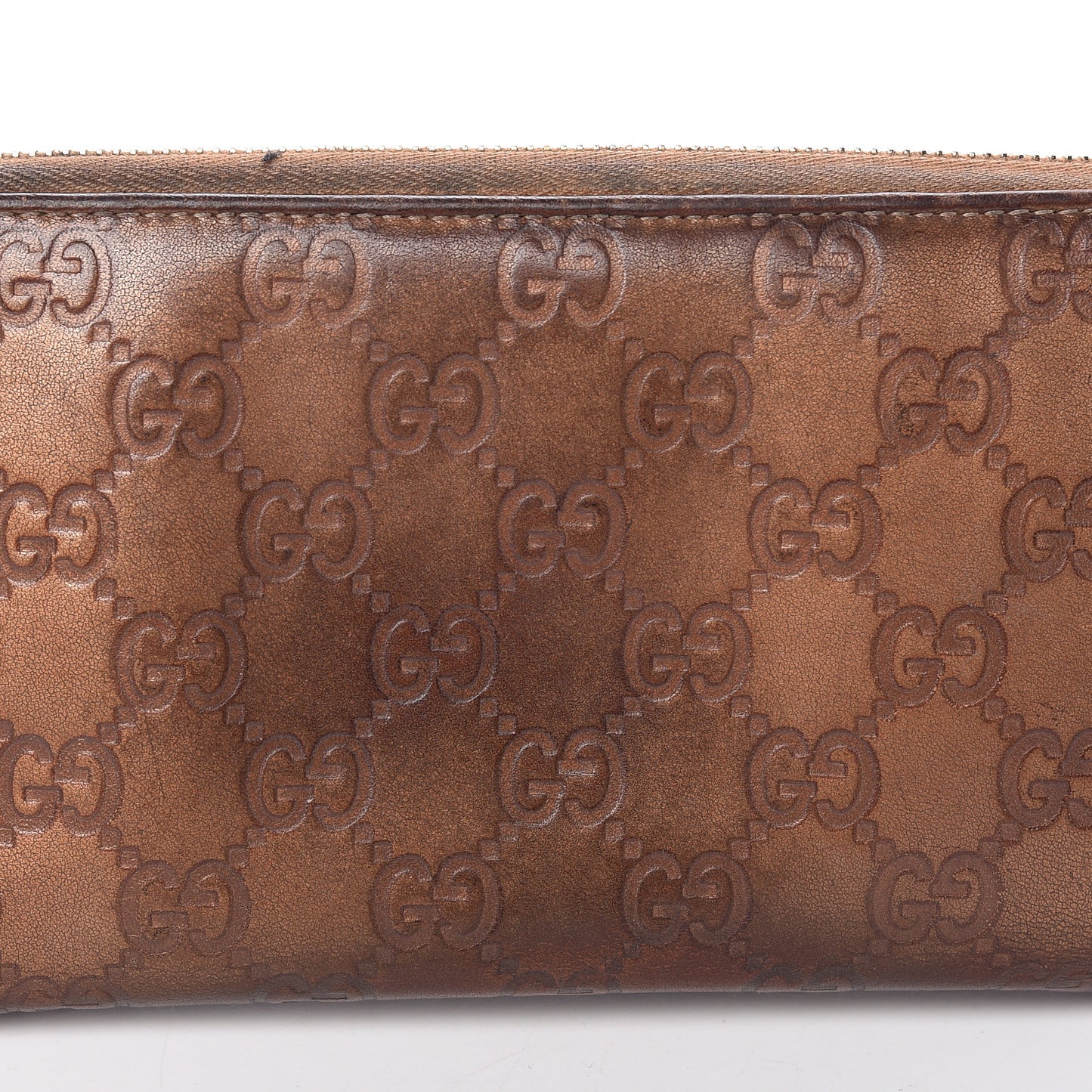Metallic Guccissima Twins Zip Around Organizer Wallet Bronze