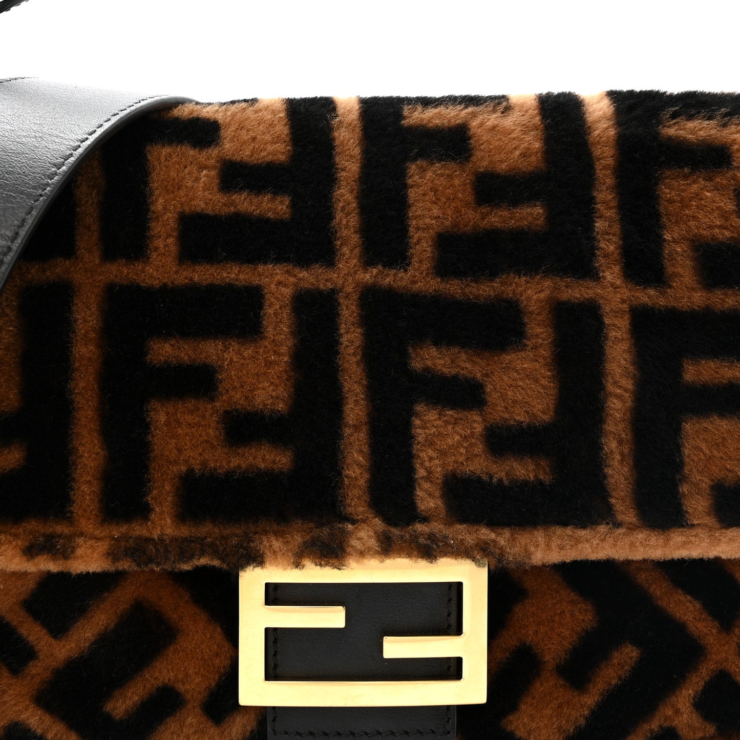Shearling Vitello Dolce Macro FF 1974 Baguette Tobacco Black