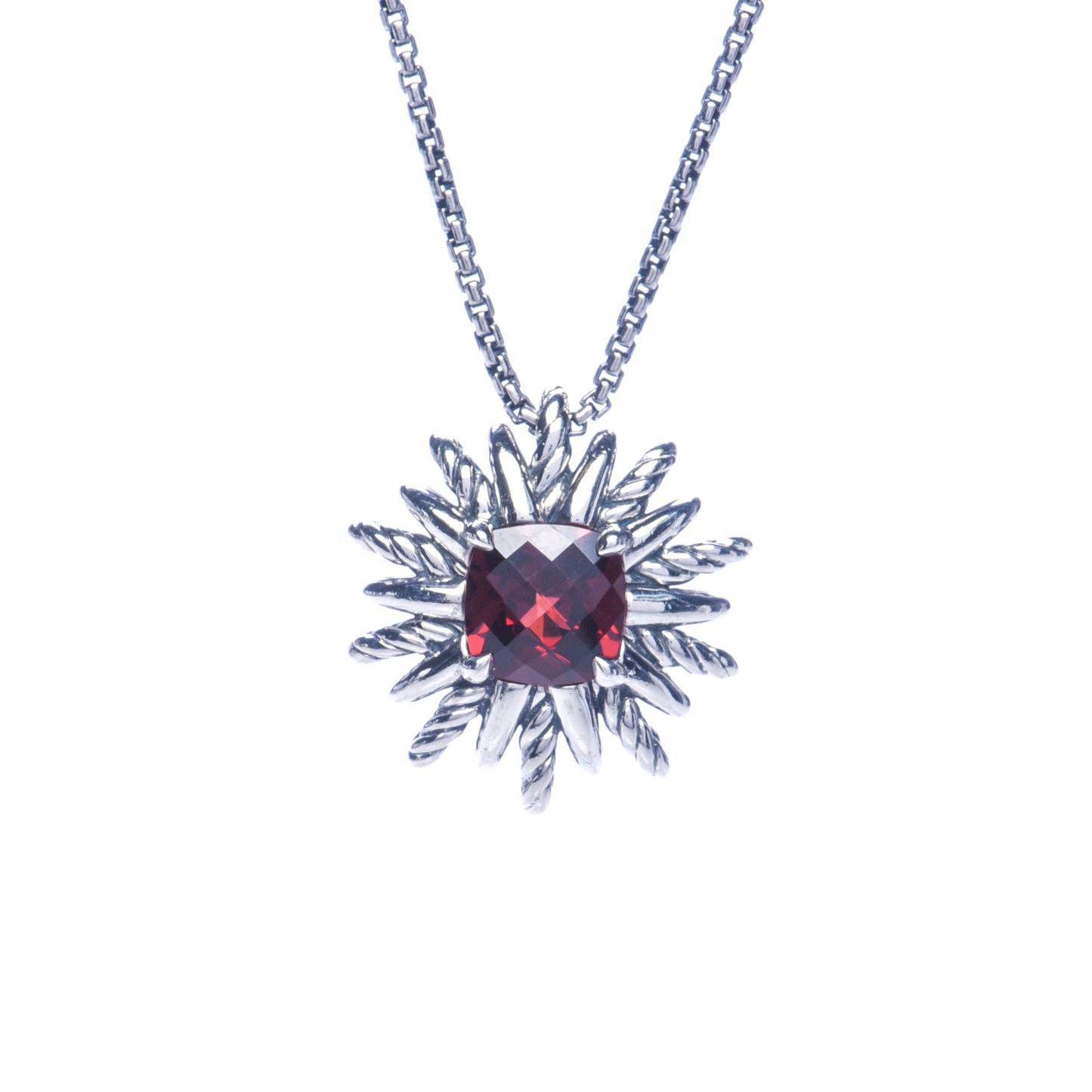 Sterling Silver Garnet Starburst Pendant Necklace