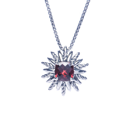 David Yurman Sterling Silver Garnet Starburst Pendant Necklace 5 of 7