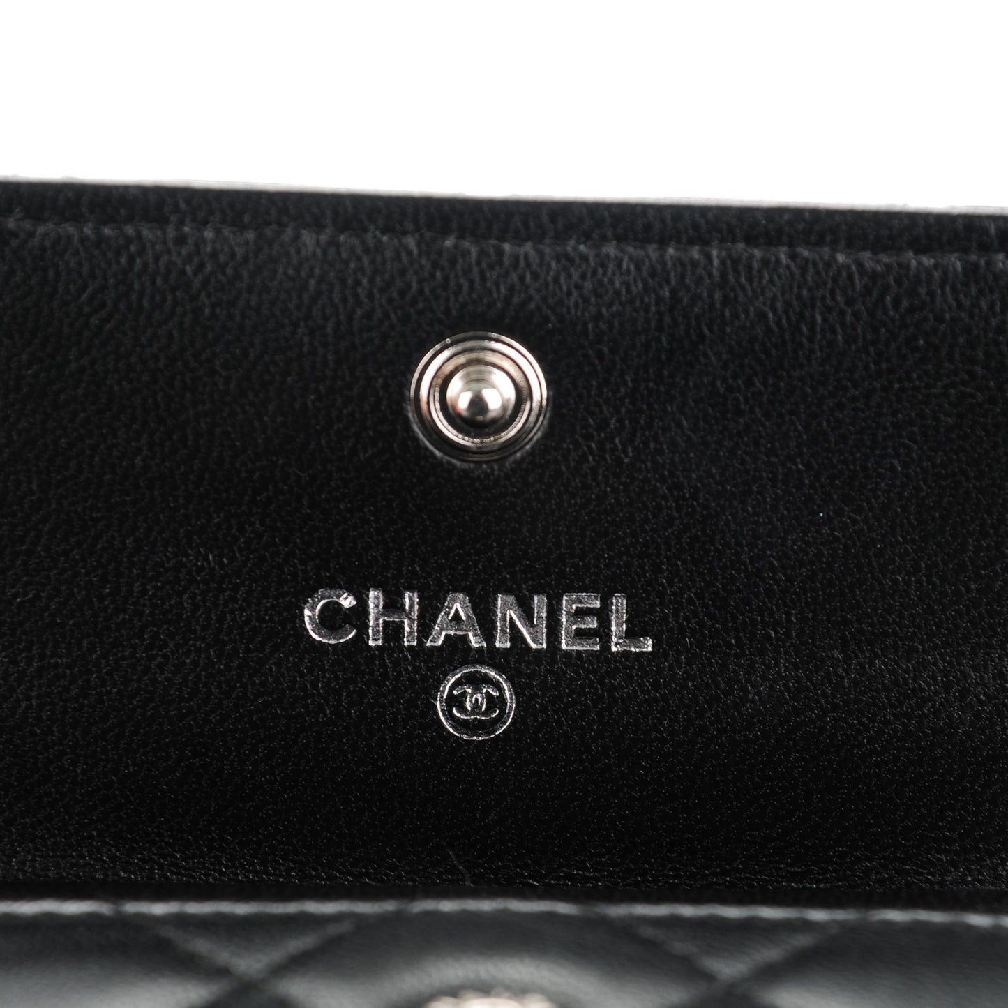 Lambskin Quilted Flap Card Holder Black