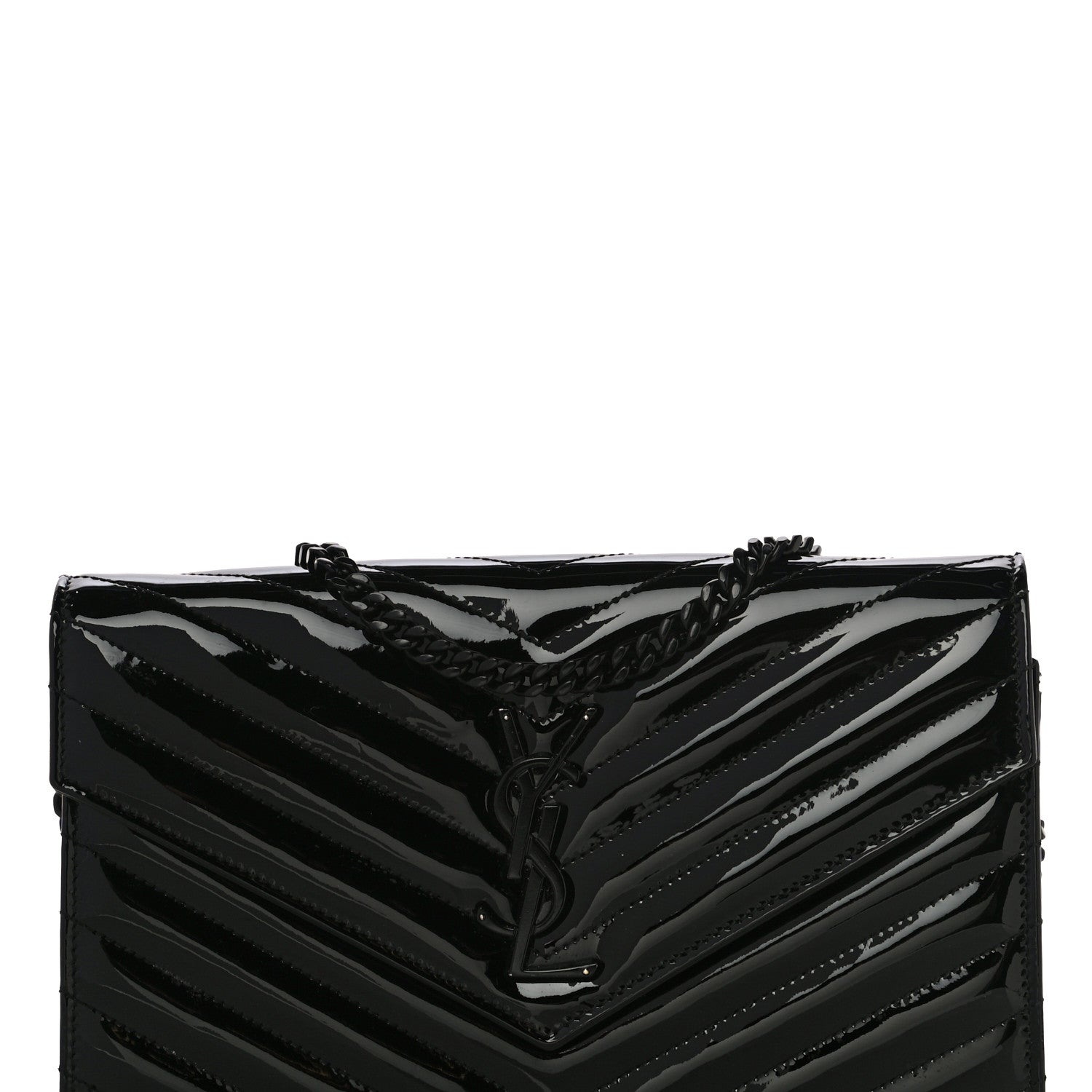 Saint Laurent Patent Matelasse Chevron Monogram Chain Wallet Black 6 of 18