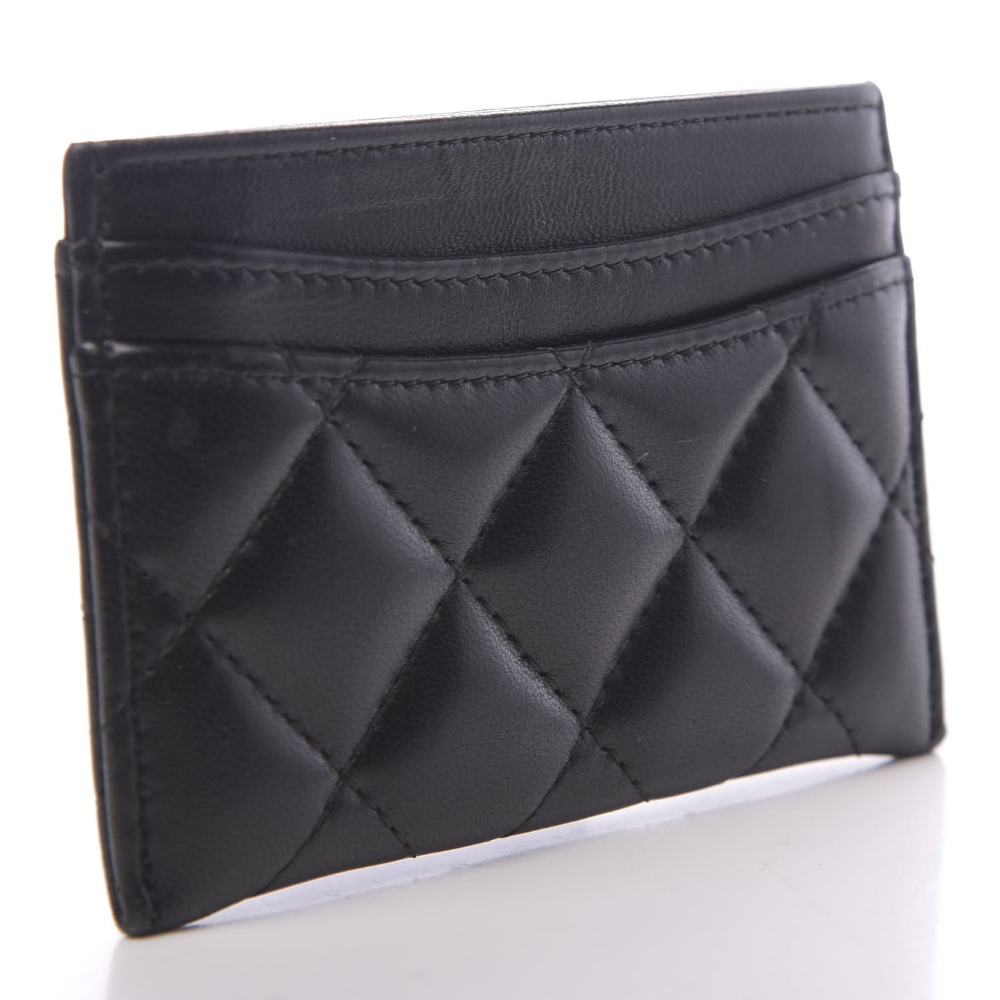 Lambskin Quilted Card Holder Black