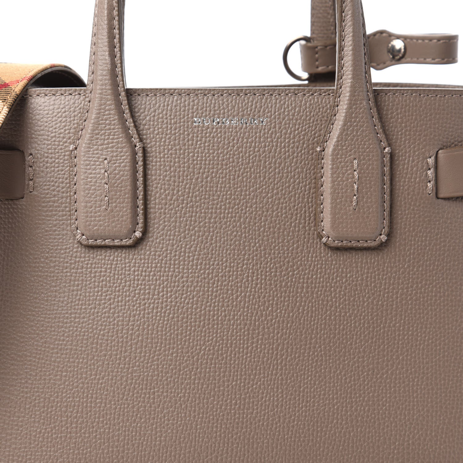 Burberry Derby Calfskin House Check Small Banner Tote Pale Taupe 9 of 9