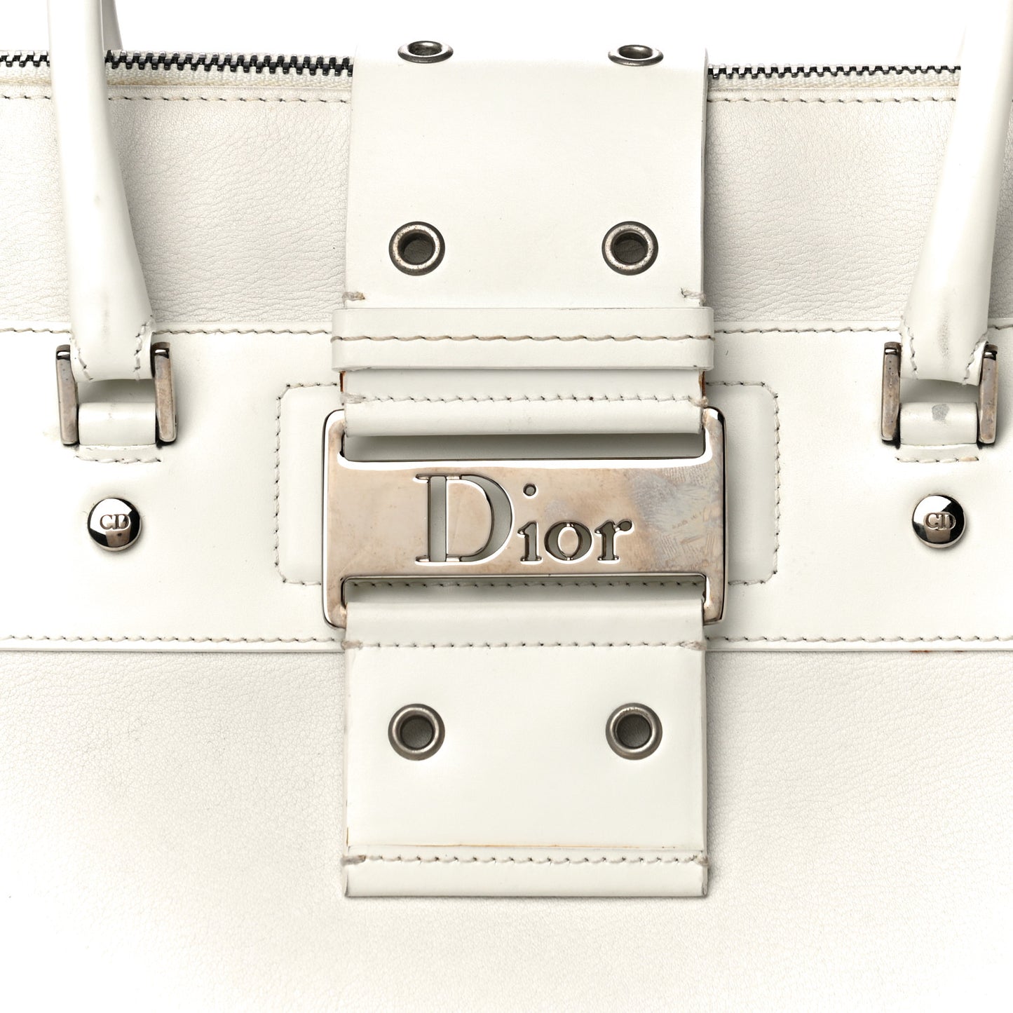 Grained Calfskin Street Chic Top Handle Bag White