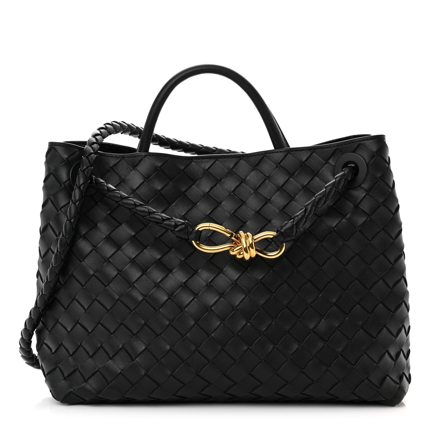 Nappa Intrecciato Medium Andiamo Shoulder Bag Black