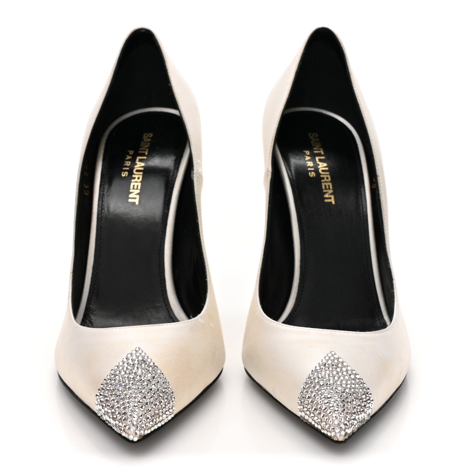 Saint Laurent Satin Crystal Embellished Tower 110 Pump 38 Optique White 3 of 14