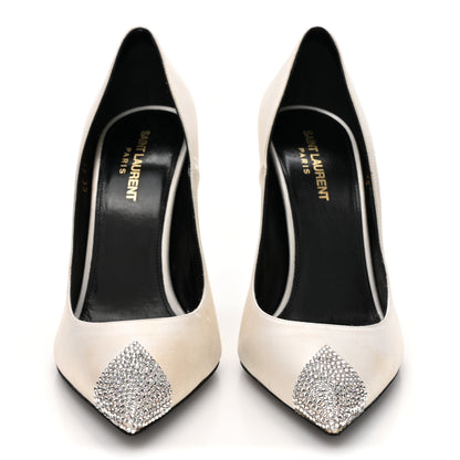 Saint Laurent Satin Crystal Embellished Tower 110 Pump 38 Optique White 3 of 14