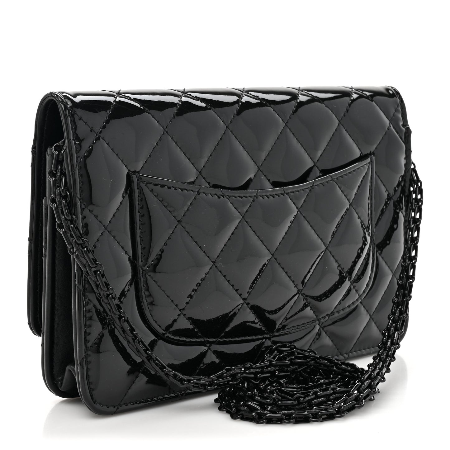 Patent Calfskin Quilted Reissue Wallet On Chain WOC So Black
