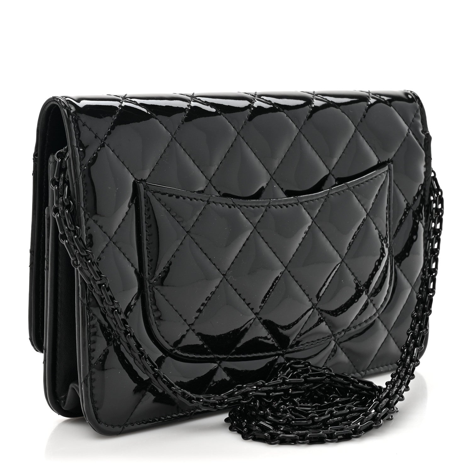 Chanel Patent Calfskin Quilted Reissue Wallet On Chain WOC So Black 3 of 16