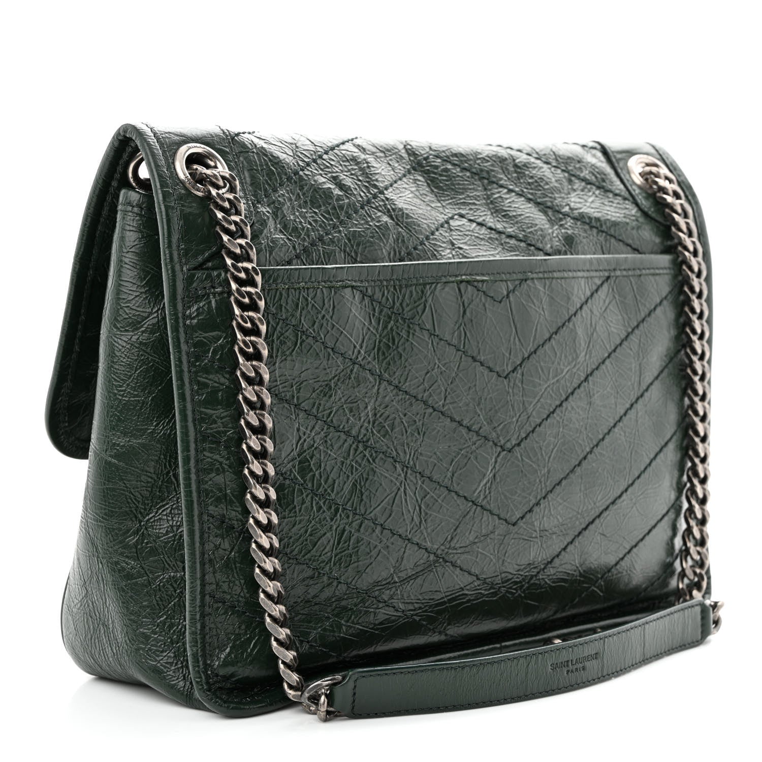 Saint Laurent Crinkled Calfskin Matelasse Monogram Medium Niki Chain Satchel Dark Green 3 of 10
