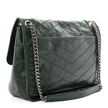 Saint Laurent Crinkled Calfskin Matelasse Monogram Medium Niki Chain Satchel Dark Green 3 of 10
