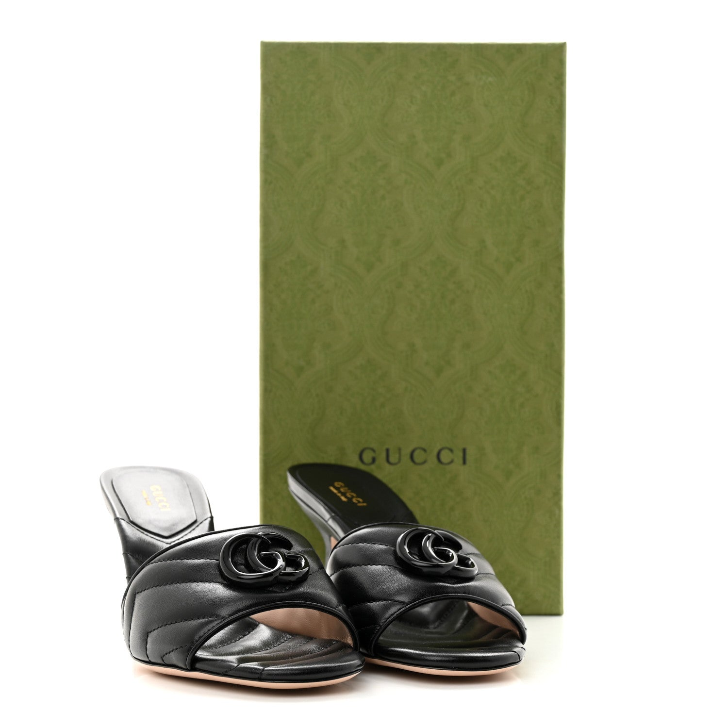 Gucci Nappa Matelasse Monochrome GG Marmont 75mm Slide Sandals 37.5 Black 10 of 10